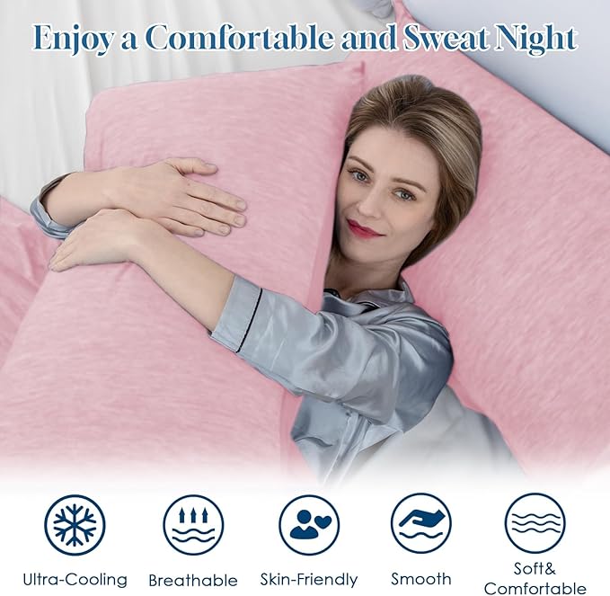 CHOSHOME Cooling Pillow Cases Zipper Pillow Covers Q-Max > 0.45 Zippered Pillowcases for Hot Sleepers, Soft, Breathable, Skin-Friendly, 4 Pack (Queen, 20"x30", Pink)
