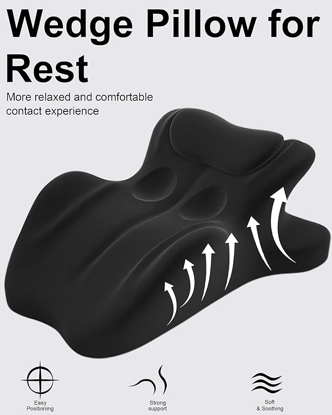 Ergonomic Memory Foam Wedge Pillow, 27° Angled Support for Neck and Waist, Multi-Position Support Pillow - Black (Plus Size 25.5 * 21.5 * 11.8 inch)