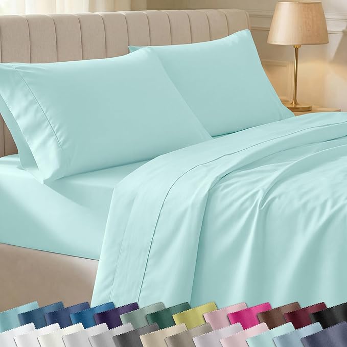 California Design Den Soft 100% Cotton Bed Sheets Twin Size Set, 400 Thread Count Good Housekeeping Award Winner, Smooth Sateen Finish, Cozy and Durable Twin Bedding Set - Seafoam