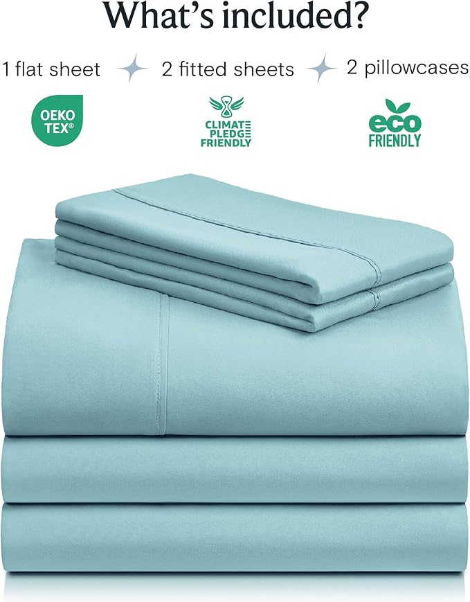 LuxClub 5 PC Split King Sheet Set, Breathable Luxury Bed Sheets, Deep Pockets 18" Eco Friendly Wrinkle Free Cooling Sheets Machine Washable Hotel Bedding Silky Soft - Aqua Split King