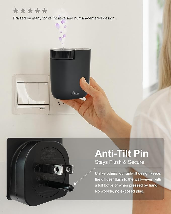 Plug in Diffuser - 800 Sq Ft,No Wobble Design,Secure Wall Fit,Timer Control&Scent Intensity Button,Bluetooth APP,Waterless Scent Diffusers Home,Essential Oil Plug in Wall Diffuser – Black