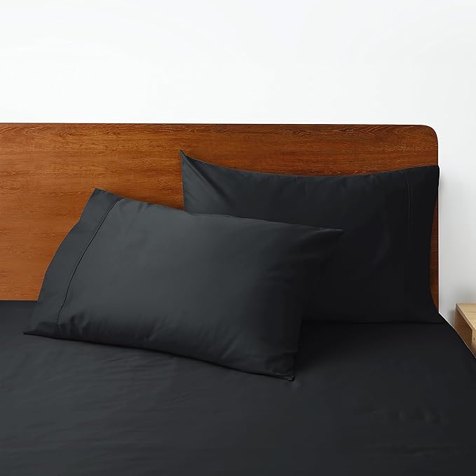 100% Egyptian Cotton Pillow Cases Set of 2, King Size 400 Thread Count Cooling Pillowcases, Soft and Breathable Pillow Covers with Envelope Closure, 20x36 Inches (King, Black)