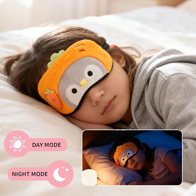 PERFECTSIGHT Sleep Eye Masks, Cute Sleep Eye Cover Lightweight Adjustable Eyeshade Mask Cover for Women Men Sleep Travel Nap, Carrot Penguin