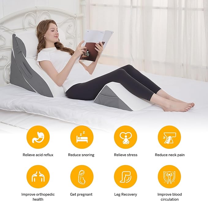Wedge Pillow Set for After Surgery – 4PCS Orthopedic Bed Wedge Pillows for Sleeping – Adjustable Memory Foam Triangle Support for Back Pain Relief, Acid Reflux & Recovery (White)