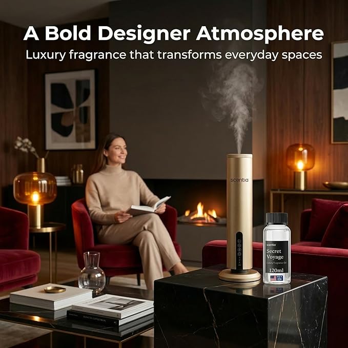 Scentia Secret Voyage Premium Amber Fragrance Oil for Diffusers – Luxury Warm Spicy Home Scent with Jasmine, Saffron, Cedar & Ambergris – Cold Air & HVAC Diffuser Oil Refill – 120 ml (4.06 fl oz)