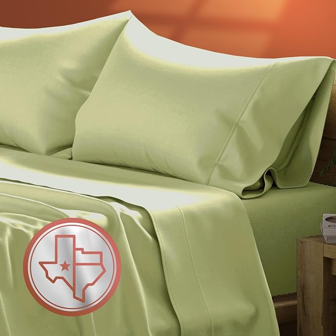 TEXAS LINEN CO. 100% Egyptian Cotton Sheets - Texan Talkin' Collection 600 Series 4 PC California King Size Sheet Set, Cooling, Extra Long Staple Sateen Luxury Bedding, Cal King Sheets - Sage Green