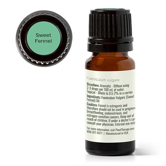 Plant Therapy Sweet Fennel Essential Oil 10 mL (1/3 oz) 100% Pure, Undiluted, Aromatherapy for Attention, Focus, and Digestive Discomfort