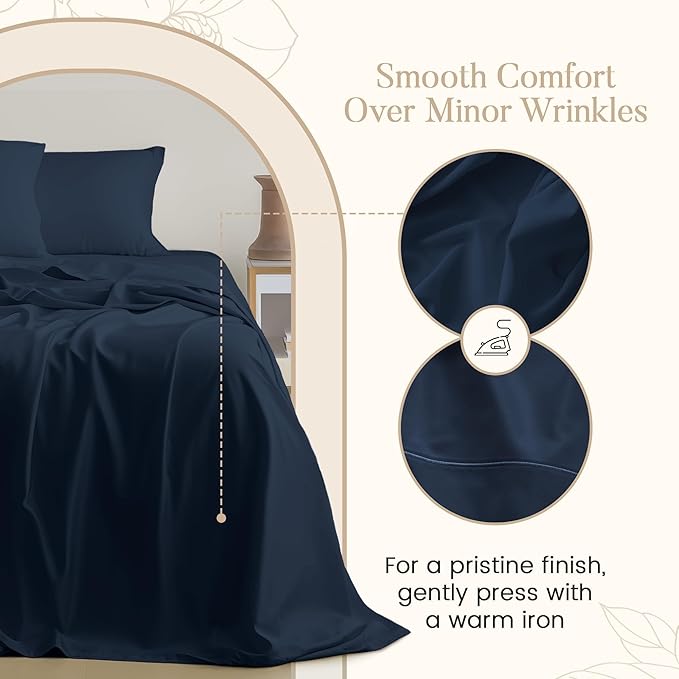 100% Egyptian Cotton Sheets For California King Size Bed, 800TC Sateen Weave CalKing Sheet Set, 15" Deep Pocket Elasticated Sheet & Pillowcase Sets, Soft, Cool, & Breathable - Dark denim