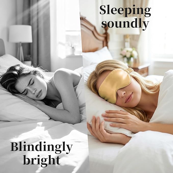 ZLYC 100% Mulberry Silk Sleep Mask Pressure-Free Eye Cover Soft Light Blocking Blindfold for Travel & Nap, Solid Champagne