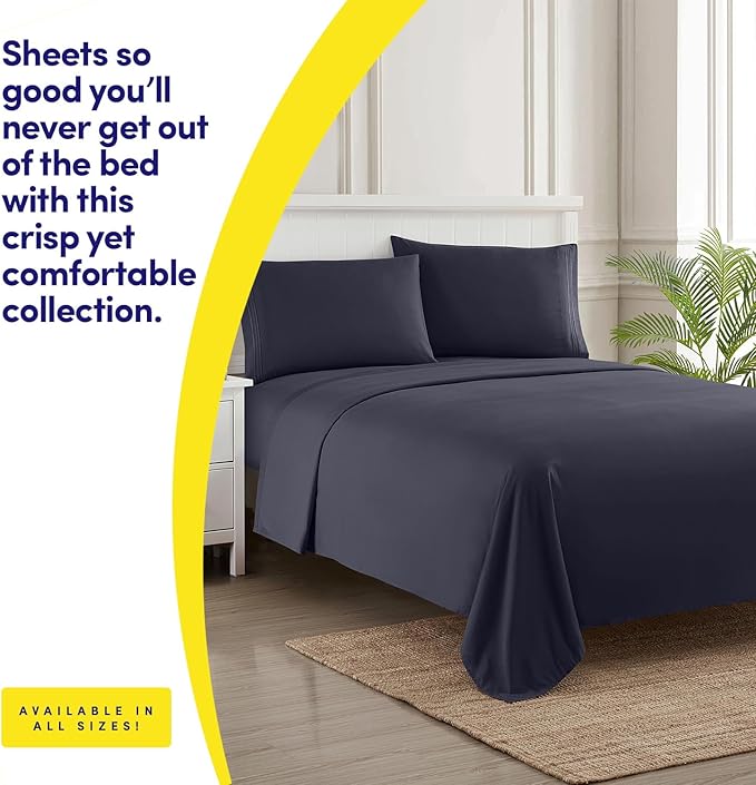 1500 Supreme Collection King Sheet Sets Navy Blue - Luxury Hotel Bed Sheets and Pillowcase Set for King Mattress - Extra Soft, Elastic Corner Straps, Deep Pocket Sheets, King Navy Blue