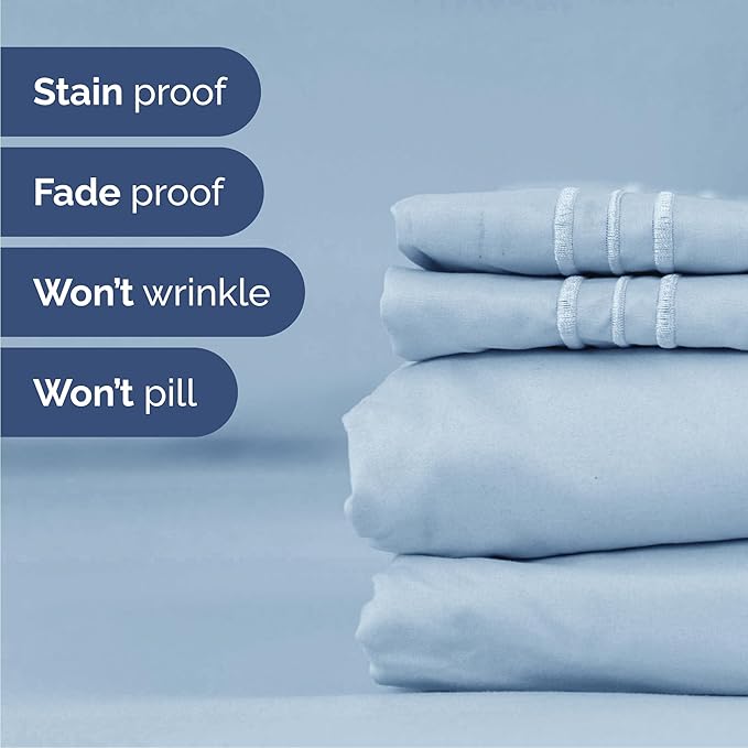 Cal King Size 4 Piece Sheet Set - Comfy Breathable & Cooling Sheets - Hotel Luxury Bed Sheets for Women & Men - Deep Pockets, Easy-Fit, Soft and Wrinkle Free Sheets - Sky Blue Oeko-Tex Bed Sheet Set