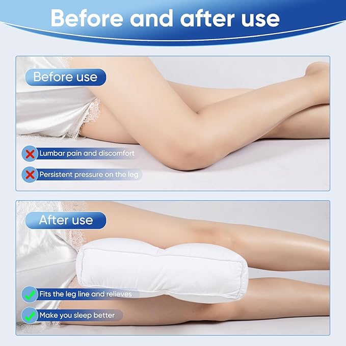 MINUPWELL Knee Pillow for Side Sleepers, 6 Inch Height Between Leg & Under Knee Pillow for Back Sleepers - Leg Pillow with 1200G 7D High Suppot Alternative for Relieving Leg, Back, and Knee Pain