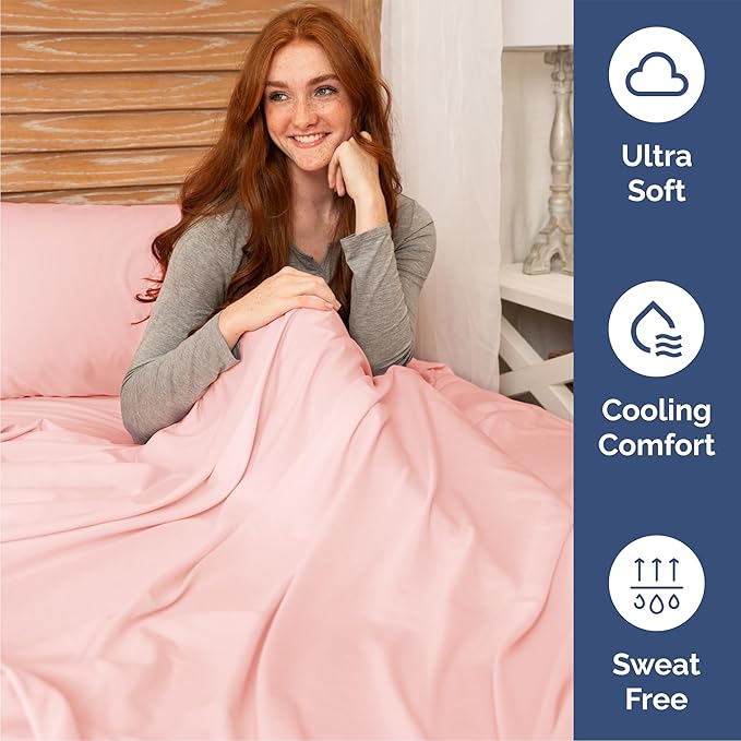 Queen 6 Piece Sheet Set - Comfy, Breathable & Cooling - Hotel Luxury Bedding for Women, Men, Kids, Teens & Children - 1 Flat & 1 Fitted Sheet & 4 Pillowcases w/ Deep Pockets - Wrinkle Free - Baby Pink