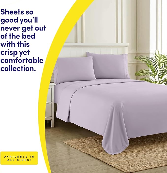 1500 Supreme Collection Twin XL Sheet Sets Lilac - 3 Piece Bed Sheets and Pillowcase Set for Twin XL Mattress - Extra Soft, Elastic Corner Straps, Deep Pocket Sheets, Twin XL Lilac