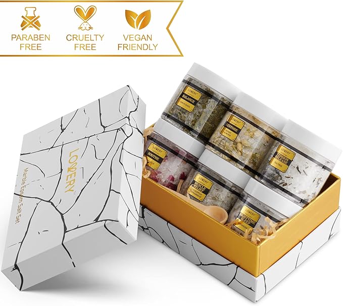 Mothers Day Gifts for Mom, Epsom Bath Salts Gift Basket Set, Self Care Salt with Essential Oil, Gifts for Women, Her, Mother, Lavender, Eucalyptus, Lemon, Coconut, Tea Tree, Honey Almond