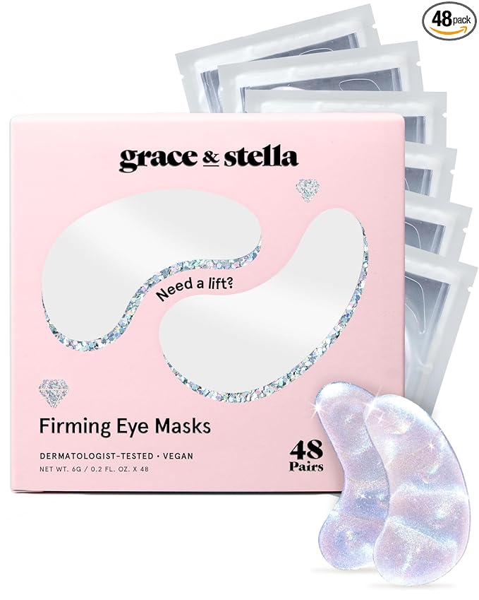 grace & stella Peptide Under Eye Patches with Niacinamide & Rice Extract - Firming Eye Masks for Dark Circles and Puffiness - Bulk Mothers Day Gifts - Vegan, Cruelty-Free (White, 48 Pairs)