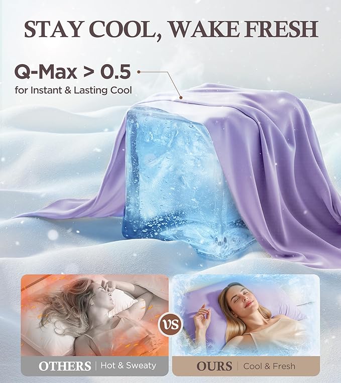 Instant Chill Cooling Pillowcase for Hot Sleepers, 2% HA Infused Pillowcase Hydrates Skin & Hair, Reduces Wrinkles & Frizz, Softer Than Silk Pillow Cases, Pillow Covers Queen (Purple, 1 Pack)