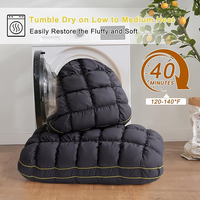 YOUR MOON Fluffy Support Bed Pillow Standard Size, Super Soft Premium Down-Alternative Filling for Sleeping, Luxury Hotel Quality Bed Pillows for Side Sleeper (Gray)
