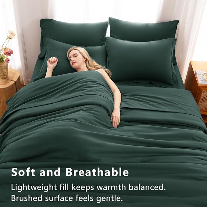 CozyLux Queen Comforter Set Forest Green, 7 Pieces Bed in a Bag Queen Comforter Set with Sheets, Luxury Soft Bedding Sets with Down Alternative Comforter, Fitted Sheet, Flat Sheet, Pillowcases & Shams
