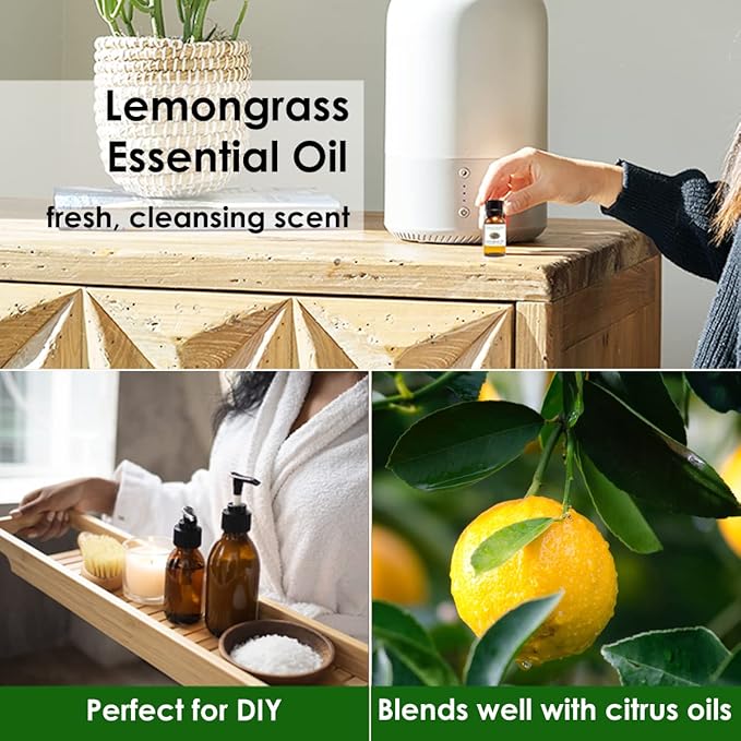 GreenHealth Lemongrass Essential Oil – 32 fl oz (946 ml) – 100% Pure & Uncut | Aluminum Bottle with Plug Cap for Cleaning, Candle Making, Air Care & DIY Use