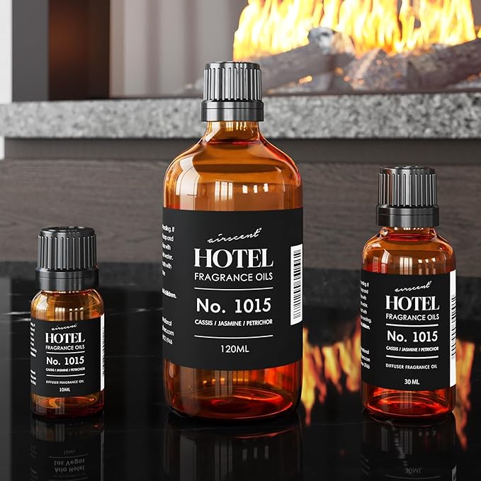 AirScent Hotel Diffuser Oil No. 1015 - Cassis Jasmine Petrichor - Premium Fragrance Oil for Ultrasonic and Waterless Diffusers and Crafting - 10 mL, 0.34 fl oz Glass Dropper Blottle