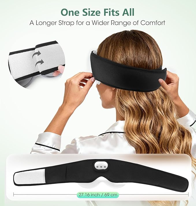 LC-dolida Voice Control Bluetooth Sleep Mask, Bamboo Cotton Bluetooth Sleep Headphones with 3D Zero-Pressure Cups and Timer Setting, Total Blackout Sleep Eye Mask for Side Sleepers (Black)