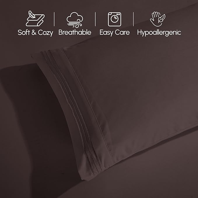 Elegant Comfort Luxurious 1500 Premium Hotel Quality Microfiber 4-Piece Sheet Set, 18-24 Inches Deep - Extra Deep Pocket Sheets - Ultra Soft 4PC Deep Pocket Sheets, Twin/Twin XL, Chocolate Brown