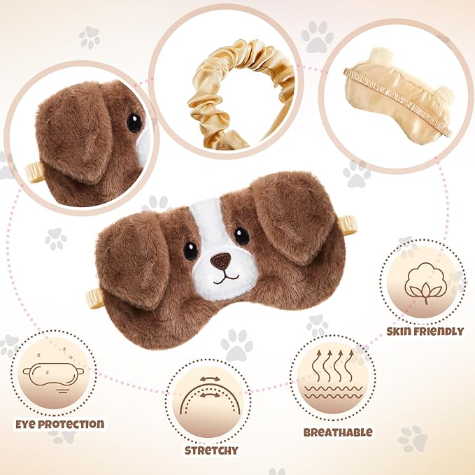 Geyoga 3 Pcs Sleep Mask for Kids, Girls Plush Sleeping Eye Cover Soft Eye Blindfold Cover Animal Shade for Kids(Colorful,Dog, Hamster, Raccoon Style)