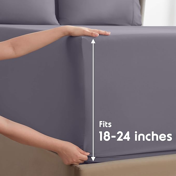 Nestl Extra Deep Twin Sheet Set - 4 Piece Breathable & Cooling Sheets - Hotel Luxury Bedding Set w/18-24 Inch Deep Pockets - Easy & Secure Fit - Super Soft, Wrinkle Free & Comfy - Grayish Purple