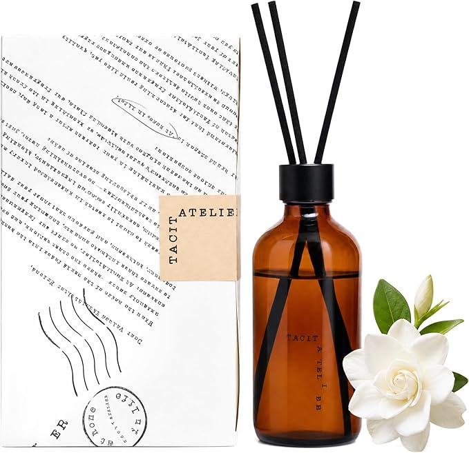 Aroma Reed Diffuser 6.7 Fl.oz Delicate Scent for Home Decor and Air Freshening Reed Scented Diffuser Home Decor Air Freshener for Bathroom Living Room Office (Amber Oud)