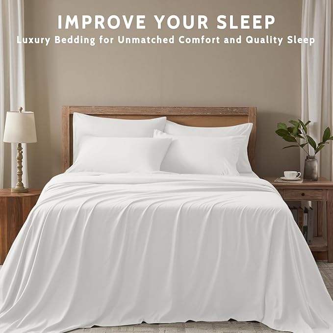 Twin Sheets Set - 4 Piece Soft Microfiber and Wrinkle Free Sheets - Easy Care, Extra Soft, Cooling Sheets - 1 Deep Pocket Fitted Sheet 1 Flat Sheet and 2 Pillowcases (Twin White)