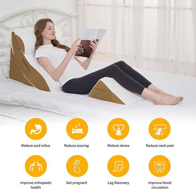 Wedge Pillow Set for After Surgery – 4PCS Orthopedic Bed Wedge Pillows for Sleeping – Adjustable Memory Foam Triangle Support for Back Pain Relief, Acid Reflux & Recovery (Coffee)