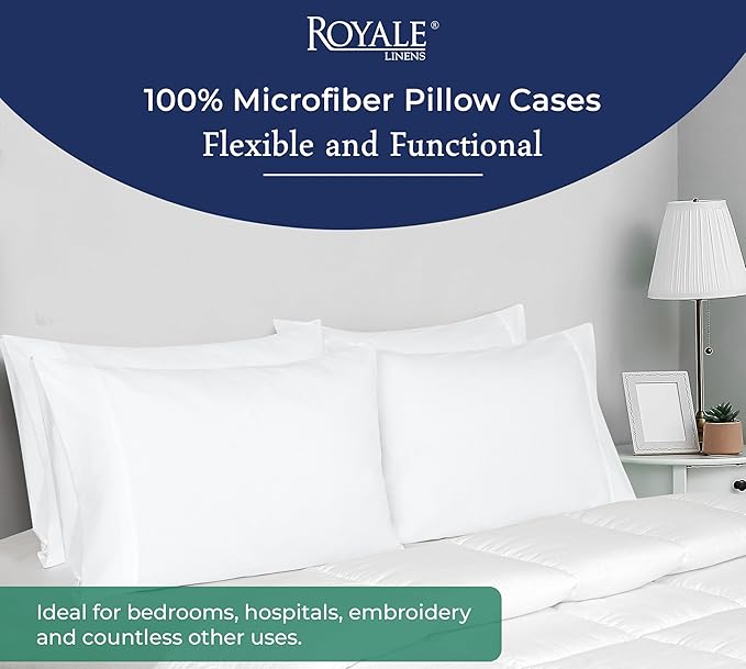 Royale Linens White Pillowcase Set of 12 - King 20"x40" Bed Pillow Cover - 1800 Brushed Microfiber - Wrinkle & Fade Resistant - Bulk Pillow Cases - Hotel Quality Pillowcase 12 Pack (King, White)