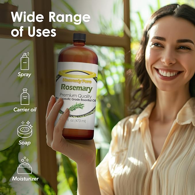 Heavenly Pure - Rosemary Essential Oil 16 oz Large Bottle for Diffuser, Hair and Body Care - 473 ml