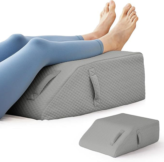 BIEEZZK Leg Pillow Elevation Blood Circulation, Leg Elevating Pillows for After Surgery, Sleeping, Memory Foam Wedge Pillow for Legs Swelling, Foot Knee Pillow for Back Pain, 23.6×16.8×8in, Grey