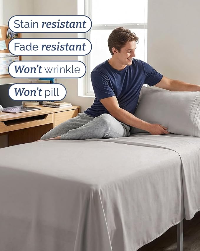 Twin XL 4 Piece Sheet Set - Comfy, Breathable & Cooling - Soft Hotel Luxury Bedding for Women, Men, Kids, Teens and Children - 1 Flat & 1 Fitted Sheet & 2 Pillowcases with Deep Pockets - Light Grey