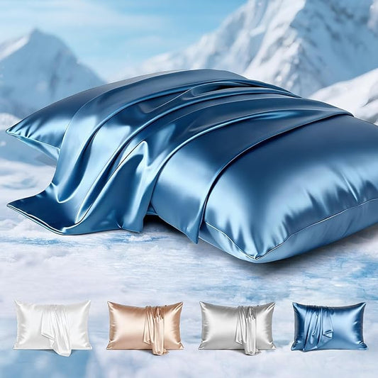 Avolare Cooling Pillow Cases, Softer Than Silk Pillow Cases, 2 Pack Cooling Pillowcases for Hot Sleepers, Gentle on Hair and Skin, Arc-Chill 3.0 Zipper Pillow Cover, Gifts for Women, Blue, 20"x36"