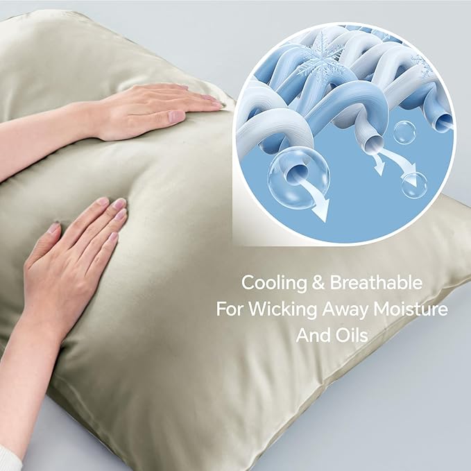 BEDELITE Standard Pillow Cases Set of 2, Rayon Derived from Bamboo, Cooling Pillow Cases for Hot Sleepers & Night Sweats, Breathable Silky Soft Envelope Pillowcases(Linen, 20"x26")
