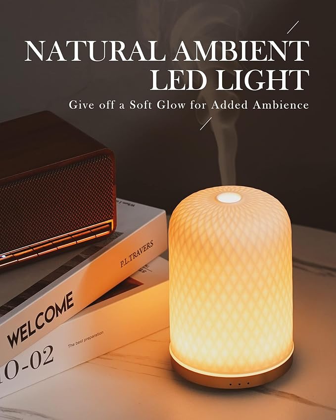 Essential Oil Diffuser - 2.4MHz Ultrasonic Ceramic Diffuser with Pulse/Continuous Mist & Night Light, Waterless Auto-Off, Silent Aromatherapy Diffuser for Home, Office, Yoga, Spa, Gifts & Home Decor.