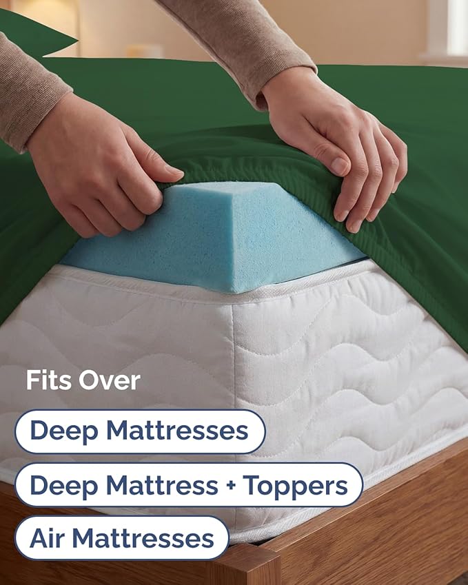 Extra Deep Twin XL Sheet Set - 3 Piece Breathable & Cooling Bed Sheets - Easily Fits 18 to 24 inch Mattress - Soft, Wrinkle & Fade Free with Extra Deep Pockets - Hotel Luxury Bedding - Emerald Green