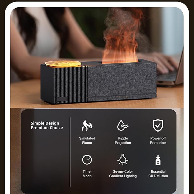 Flame Aroma Diffuser with Starry Sky Projection, Essential Oil Diffuser,150ml Humidifier with Remote Control,Timer,Waterless Auto Shut-Off for Home Office Bedroom
