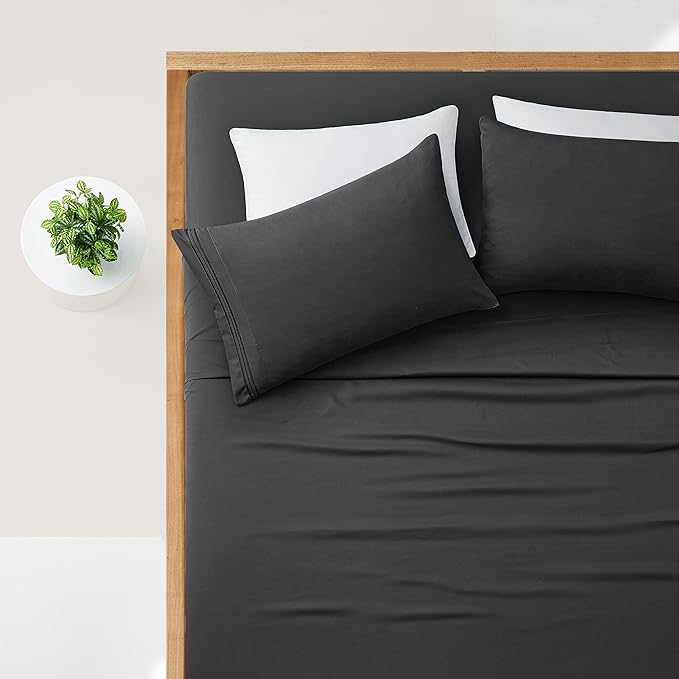 Manyshofu Extra Deep Pocket Queen Sheet Sets - Hotel Luxury 1800 Thread Count Sheets & Pillowcases - Microfiber Bed Set up to 24" Mattress - Charcoal Grey Bed Sheets 18-24 Inch Deep Pockets - 4 Piece