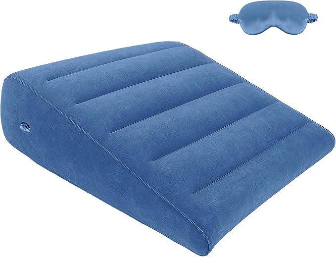 Portable Inflatable Wedge Pillow for Sleeping - Inflatable Back Pillow with Eyes Mask for Sleeping Upright,Knee Wedge Cushion for Traveling,Back Bed Headrest for Leg Elevation,Snoring-25x24x8"