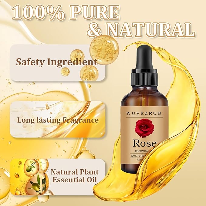 Rose Essential Oil 60ML - 100% Pure and Natural Oils for Aromatherapy Diffuser - 2 Fl Oz/Rose