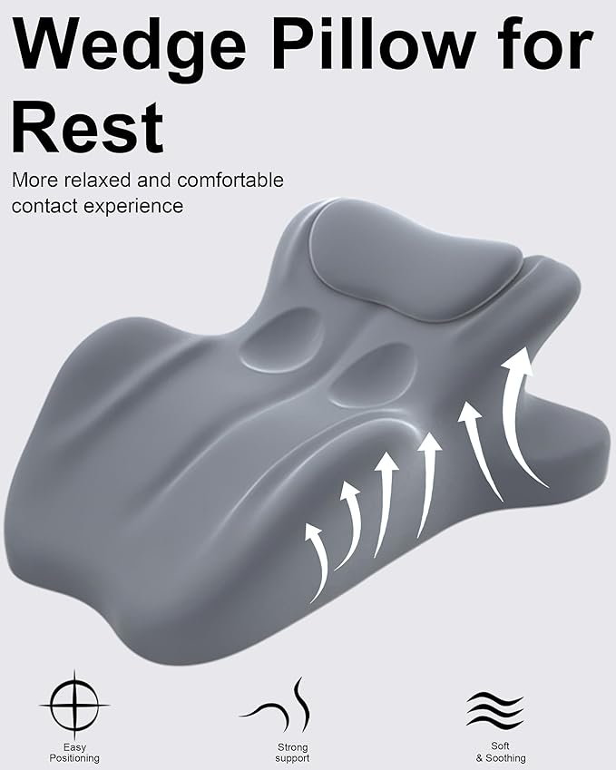 Ergonomic Memory Foam Wedge Pillow, 27° Angled Support for Neck and Waist, Multi-Position Support Pillow - Grey (Plus Size 25.5 * 21.5 * 11.8 inch)