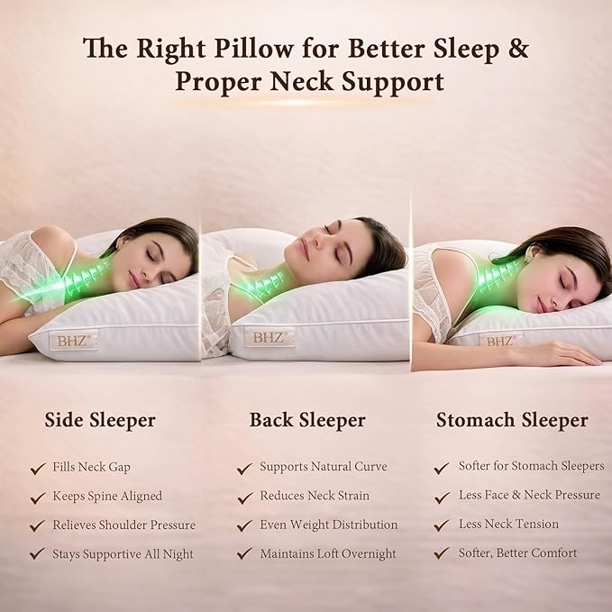 BHZ King Pillow Feather Down Hotel My King Pillow Bed Goose Pillows Alternative Luxury Pillows for Sleeping Side and Back Sleepers Soft Support Gifts White