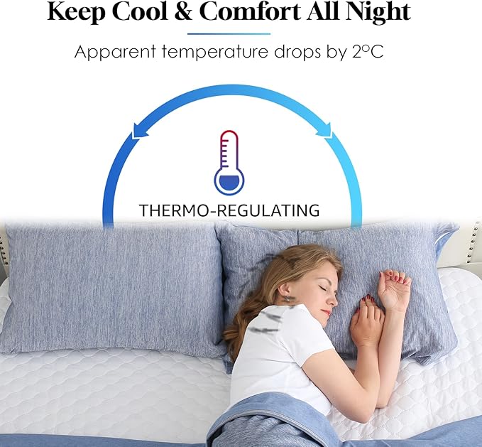 CHOSHOME Cooling Pillow Cases Zipper Pillow Covers Q-Max > 0.45 Zippered Pillowcases for Hot Sleepers, Soft, Breathable, Skin-Friendly, 2 Pack (King, 20"x36", Blue)