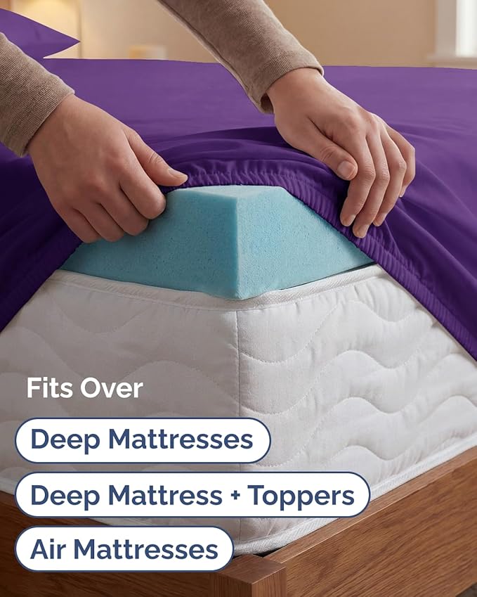 Extra Deep Twin XL Sheet Set - 4 Piece Breathable and Cooling Sheets - Hotel Luxury Bedding for Women, Men, Kids & Teens - Easy Secure Fit - Soft, Wrinkle Free and Comfy - Extra Deep Pockets - Purple