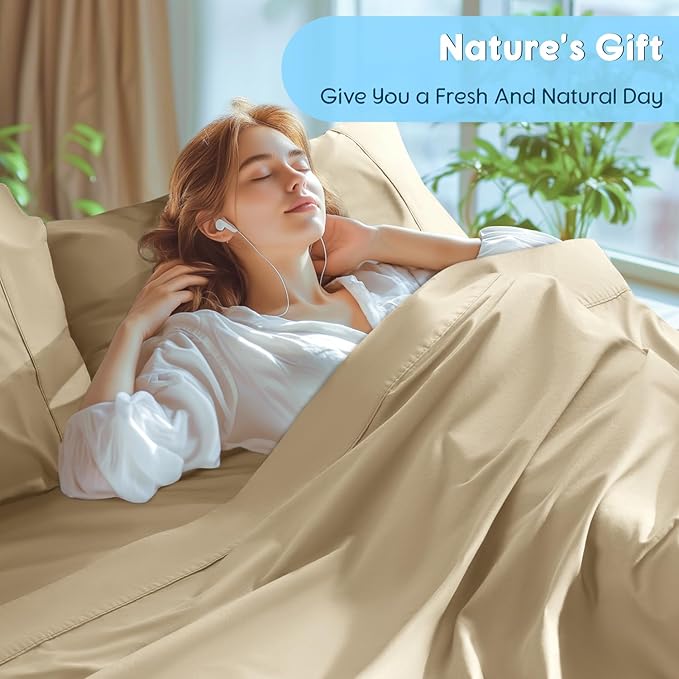 SONORO KATE 100% Egyptian Cotton Sheets Set - 1000 High Thread Count, Luxury 5-Star Hotel Sateen Bed Sheets, Soft, Breathable Long Staple Sheets, Fit up to 16" - 4 PC (Beige,King)