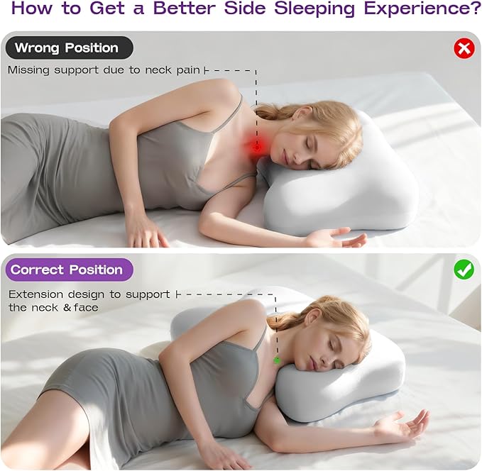 ZZ-WELL Side Sleeper Pillows - Patented Cervical Neck Pillow for Sleeping with Cooling & Removable Cover- High Loft Heavy Density Memory Foam Pillow for Side Back Sleepers (Light Grey)